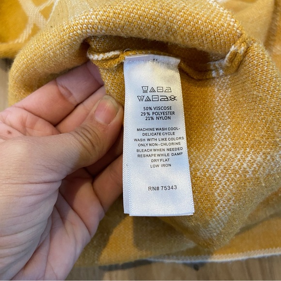 Max Studio | Mustard Yellow Mock Turtle Neck Sweater with Cream Accents | Small - Picture 12 of 13